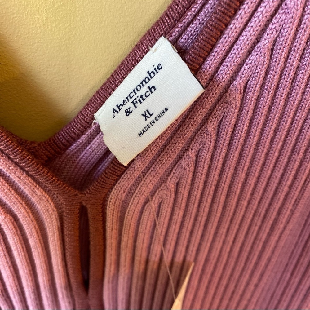 Abercrombie & Fitch Midi Dress Women’s XL Mauve Pink Ribbed Keyhole Leg Slit NWT - Picture 3 of 10